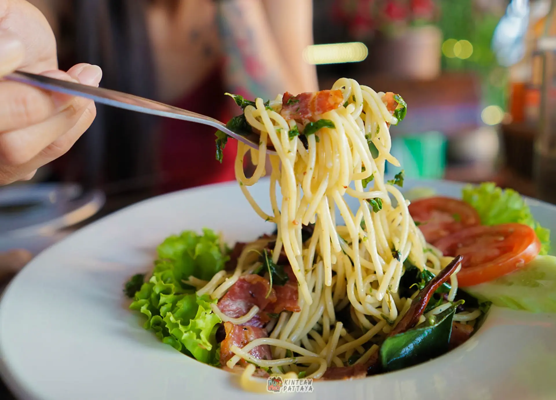 A forkful of pasta